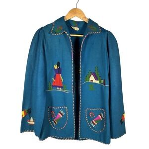 Vintage 1940s-1950s Lopez 100% Wool Mexican‎ Souvenir Jacket -Hand Embroidered